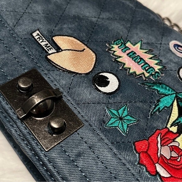 Steve Madden Vintage Denim Chain Bag with Patches Chanel Vibes - Picture 12 of 13